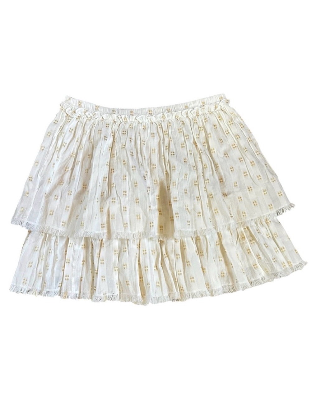 VINEYARD VINES white & gold 2 tiered raw hem cotton blend mini skirt size XS